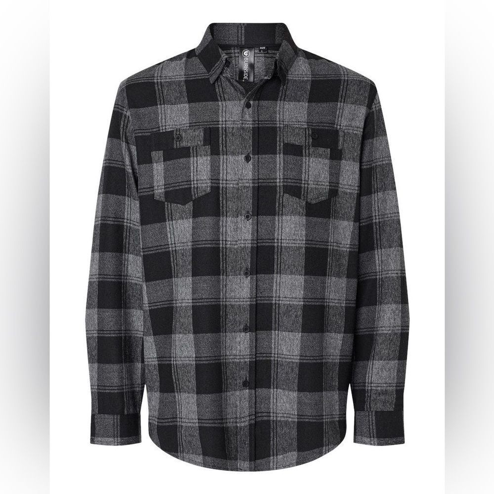 Burnside Black and Gray Plaid Men's Flannel Shirt Size L